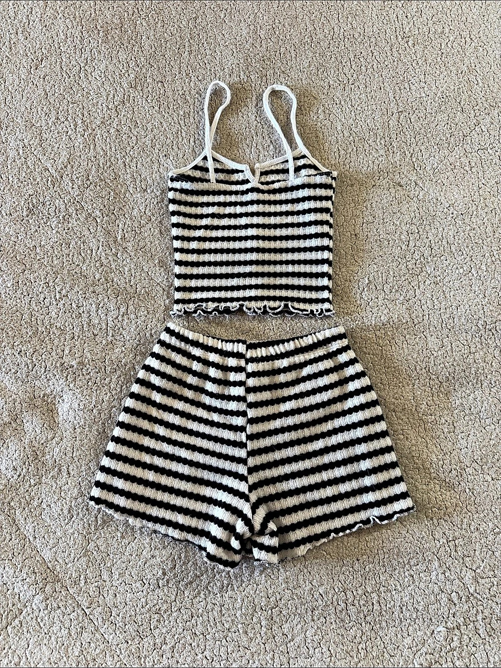 Haley & June Striped Knit Two-Piece Set in Black & White Size XS